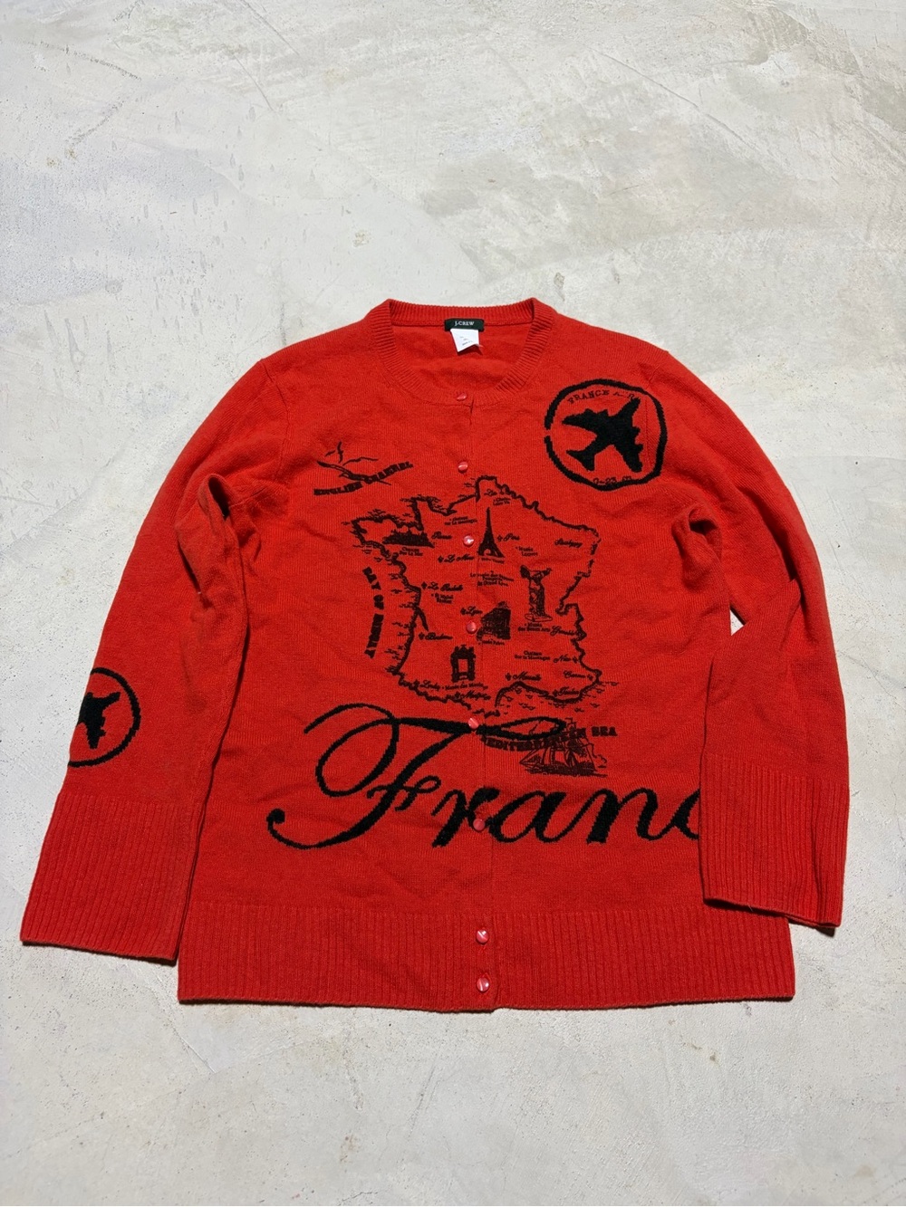 J. Crew wool France Map cardigan Sweater medium